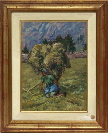 Eugenio Busi "Donna contadina" olio su masonite (cm 40x30) firmato in basso a d