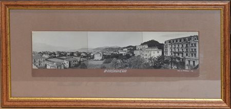 A. Ferroli, 1936 "Bordighera" tre fotografie unite (cm 7x36) in cornice (difett