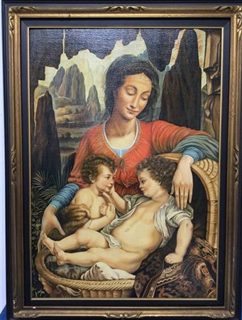 Ignoto "Madonna con bambino e San Giovannino" olio su tela (cm 100x70) in corni