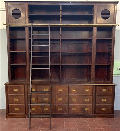 Mobile-libreria Navy lastronato in mogano e piuma di mogano e filettato in otto