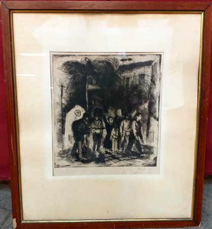 Firma indecifrata, ''Figure'', acquaforte monocroma (cm 42x35), firmata e datat