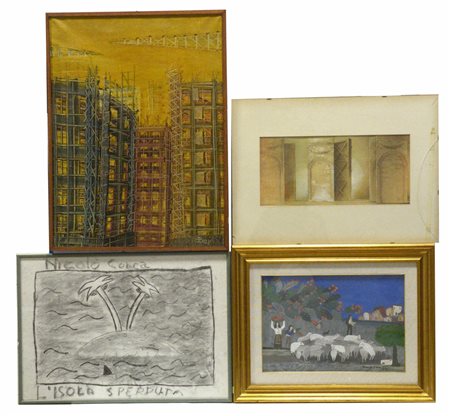 Lotto composto da quattro opere di artisti diversi in cornici