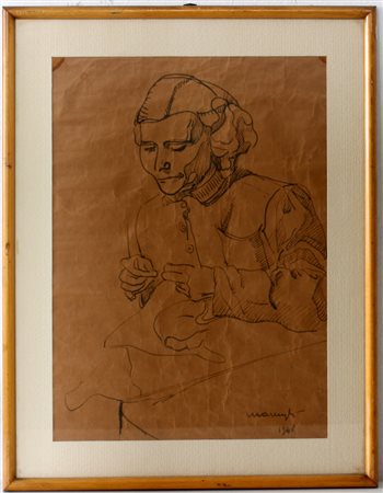 Alessandro Marenghi "Donna che cuce" 1948
pennarello su carta
cm 46x33
firmato e