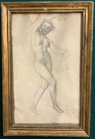 Fracassini Cesare "Nudo femminile", disegno a matita su carta (cm 44x27) firmato