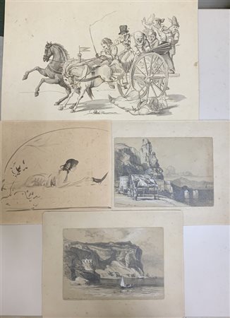 Lotto composto da un acquerello raffigurante "Donna con uccellino" un acquerell