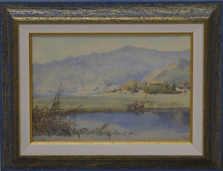 Edith Helena Adie "Paesaggio fluviale" acquarello (cm 24x34) Firmato in basso a