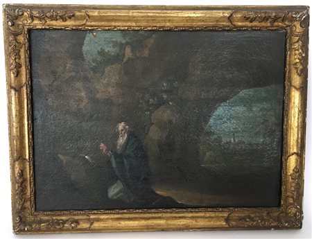 Scuola secolo XVIII "Santo eremita" olio su tela (cm 48,5x66). In cornice (dife