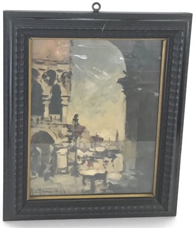 Achille Cattaneo "Venezia, Palazzo Ducale" 928, olio su compensato (cm 40x32) Fi