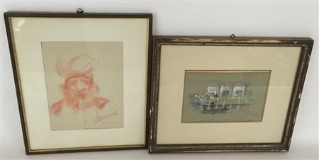 Lotto composto da due disegni di autori diversi raffiguranti "Ritratto maschile