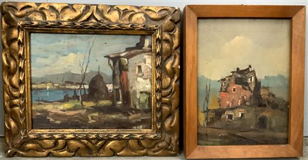 Ignoto "Paesaggi" due piccoli dipinti ad olio (misure diverse). In cornice