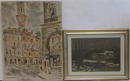 Porri "Scorcio di voghera" e "Paesaggio" due dipinti ad olio di misure diverse