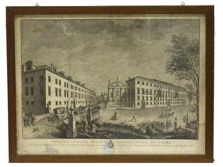 Incisione del secolo XIX raffigurante veduta della piazza arcivescovile di Udin