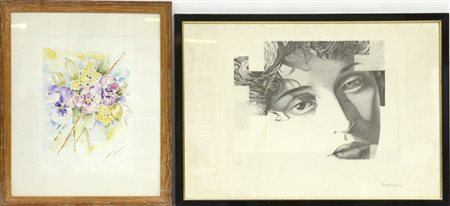 Lotto composto da un acquarello raffigurante fiori firmato Paolo Acquati e una