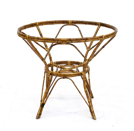 Base di tavolo in giunco e malacca. Italia, anni '60. (h cm 80; d cm 92) (lievi
