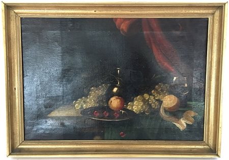 Ignoto "Natura morta con frutta" olio su tela (cm 38,5x58) In cornice