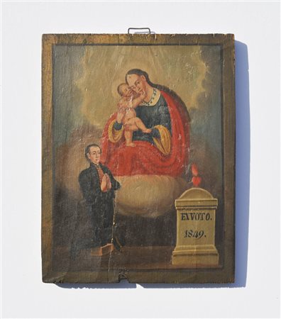 Ex voto „Maria Hilf“ 1849;Olio su tavola, 25,4 x 19,6 cm, danni