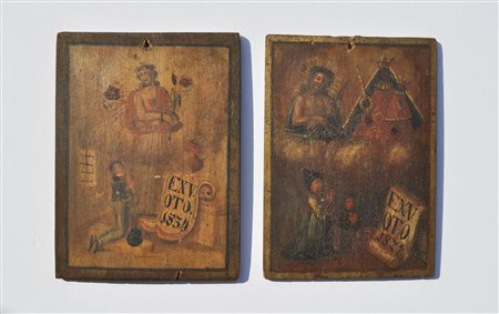 Ex voto 1827 und/e 1834;2 tavole, olio su tavola, ca. 26,5 x 20 cm ciascuna,...