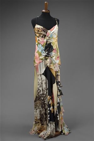RENATO BALESTRA 
Vestito lungo a sottoveste in chiffon e seta, fantasia floreal
