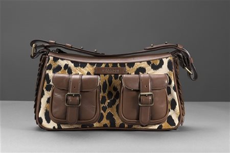 CASADEI
Borsa a spalla in pelle color tabacco e stampa animalier