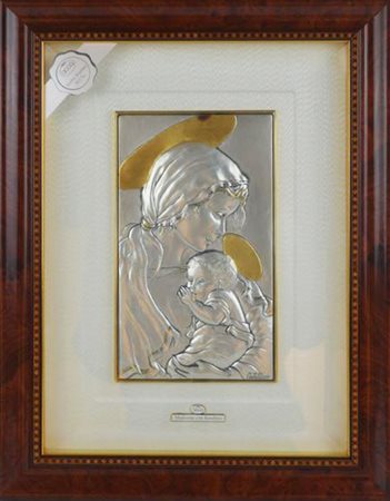 UN BASSORILIEVO raffigurante madonna con bambino e realizzato su lamina in...