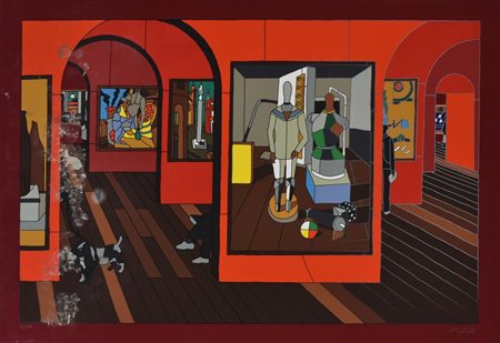 Ugo Nespolo AL MUSEO serigrafia su cartoncino, cm 68x98 esemplare 26 su 250...