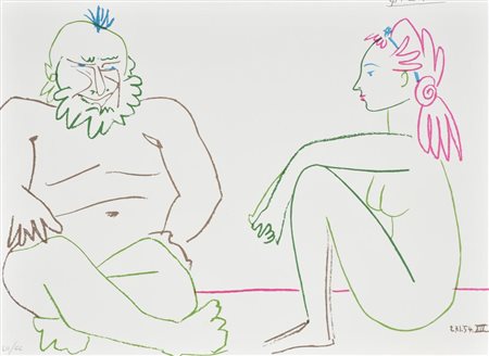 Pablo Picasso IL VECCHIO E LA RAGAZZA, 1954 litografia su carta, cm 34x48...