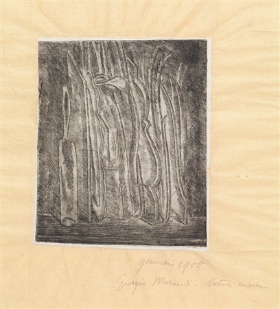 Giorgio Morandi Bologna 1890 - 1964 Natura morta con bottiglia e brocca, 1915...