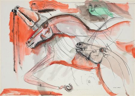 Bruno Cassinari Piacenza 1912 - Milano 1992 Cavalli Acquerello e china su...