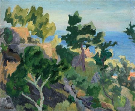 Carlo Levi Torino 1902 - Roma 1975 Riviera ligure Olio su tela, cm. 50x60,6...