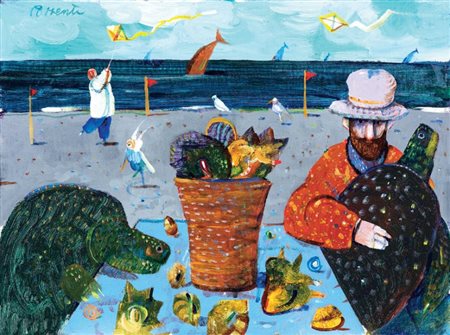 Antonio Possenti Lucca 1933 Una spiaggia, 1985 Olio su cartone telato, cm....