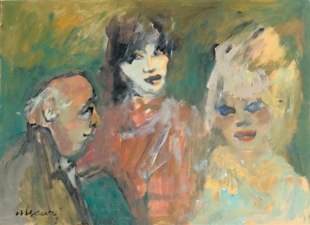 Mino Maccari Siena 1898 - Roma 1989 Figure, 1981 Olio su compensato, cm....