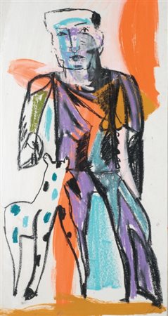 Sandro Chia Firenze 1946 Uomo con cane, 1989 Tempera e pastelli su carta...