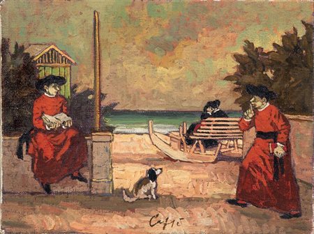 Nino Caffè Alfedena (Aq) 1909 - Pesaro 1975 Pretini Olio su tela, cm....