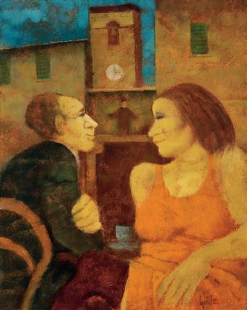 Remo Squillantini Stia (Ar) 1920 - 1996 Caffè a Stia, 1992 Olio su tavola,...