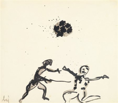 Enrico Baj Milano 1924 - Vergiate (Va) 2003 Figure Acquerello su carta, cm....