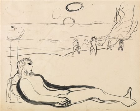 Enrico Baj Milano 1924 - Vergiate (Va) 2003 Uomo seduto China su carta, cm....