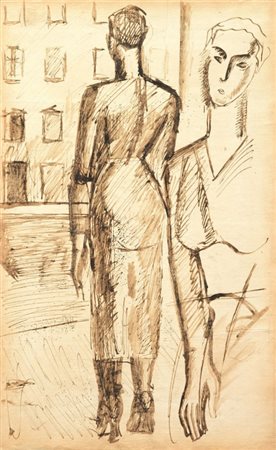 Mario Sironi Sassari 1885 - Milano 1961 Modella, (1921) China su carta...