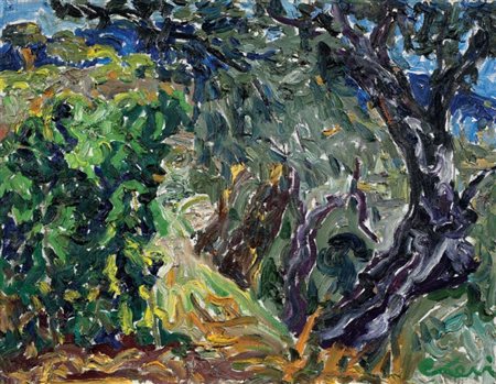 Carlo Levi Torino 1902 - Roma 1975 Bosco Olio su tela, cm. 50x65 Firma in...