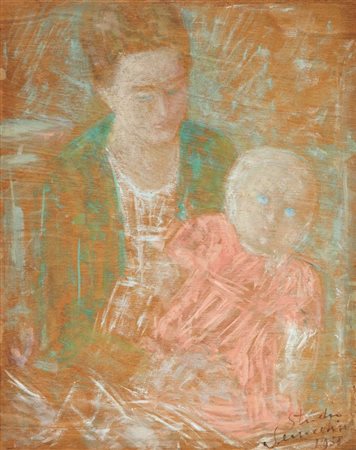 Pio Semeghini Quistello (Mn) 1878 - Venezia 1964 Fanciulla con bambola...