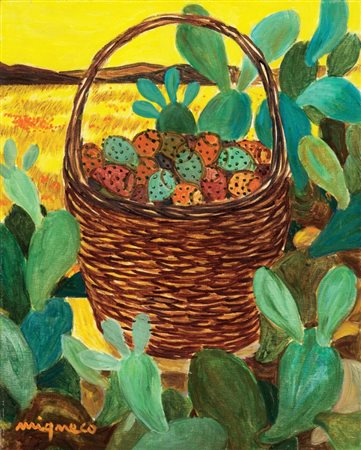 Giuseppe Migneco Messina 1908 - Milano 1997 Cesto di fichi, anni Settanta...