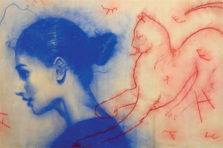 Omar Galliani Montecchio Emilia (Re) 1954 Blu oltremare Tecnica mista su...