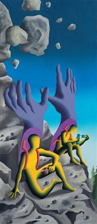 Mark Kostabi Los Angeles 1960 Boulder holder, 1990 Olio su tela, cm. 149x65,5...