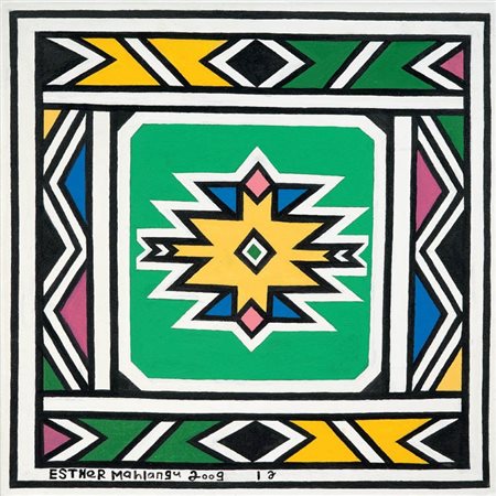 Esther Mahlangu Mphumalanga 1936 Senza titolo, 2009 Olio su tela, cm. 60,5x61...