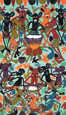 Georges Lilanga Kikwetu 1934 - MBagala 2005 Senza titolo Olio su tela, cm....