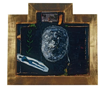 Mimmo Paladino Paduli (Bn) 1948 Paesaggio ornato, 1990 Olio su tela e legno,...