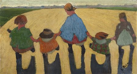 Carlo Erba "Trottole del sobborgo (che vanno)" 1914-15
olio su carta applicata s