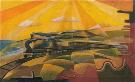 Giulio D'Anna "Il treno in corsa" 1929 circa
olio su tela
cm 59x96
Firmato in ba