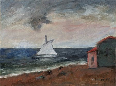 Carlo Carrà "Spiaggia" 1963
olio su tela
cm 30x40
Firmato e datato 63 in basso a