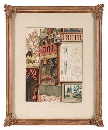 Max Ernst "Vu à la foire de Neuilly" 1970collage cm 31,5x24Firmato in basso a