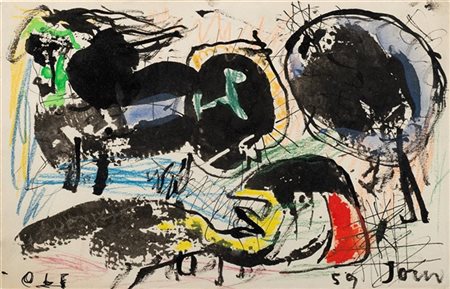Asger Jorn "Senza titolo" 1959
acquerello e pastello su carta
cm 15,5x24
Firmato